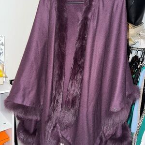 Elegant Purple Fur-Trimmed Women's Sweater FUR one size fits all